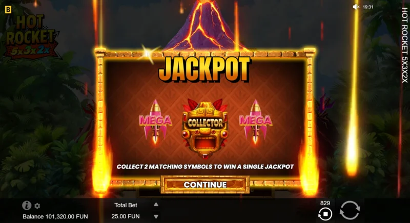 Hot Rocket 5x 3x 2x - стартиране на Jackpot Spins с ракета-събирач в центъра