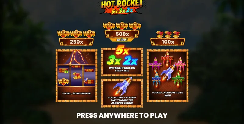Hot Rocket 5x 3x 2x - главното меню с барабани и бутон за стартиране